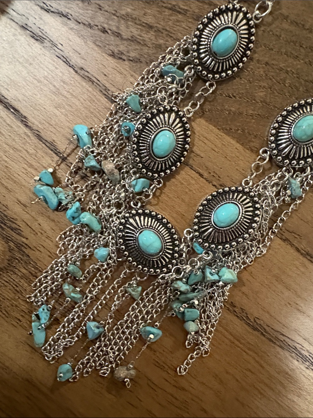 Turquoise Silver Fringe Statement Necklace - Women Jewelry